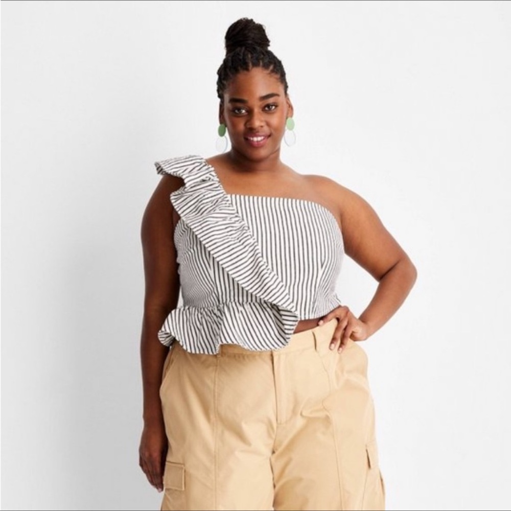 NWT FUTURE COLLECTIVE STRIPED ONE SHOULDER TOP